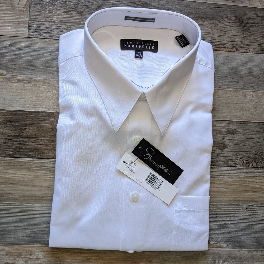 Perry Ellis Portfolio White Men's Long-sleeved shirt 16 1/2 with pocket